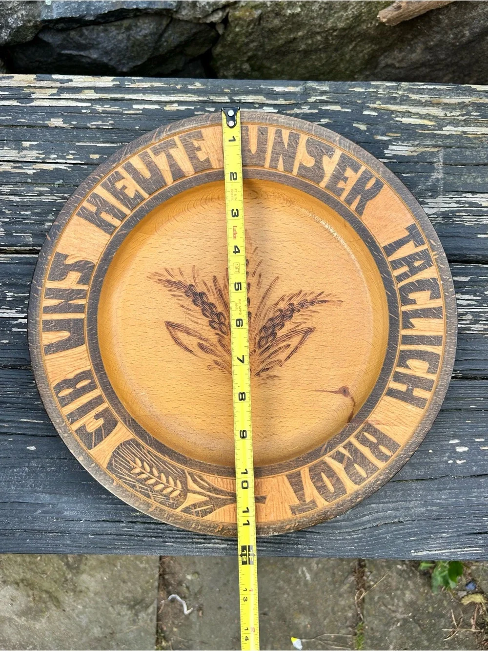 Vintage German Wood Bread Plate Daily Bread Pyrography Südtirol Folk Art